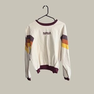 Freeze NASA Crewneck Sweatshirt Cream Burgundy Retro Stripe Boxy Medium